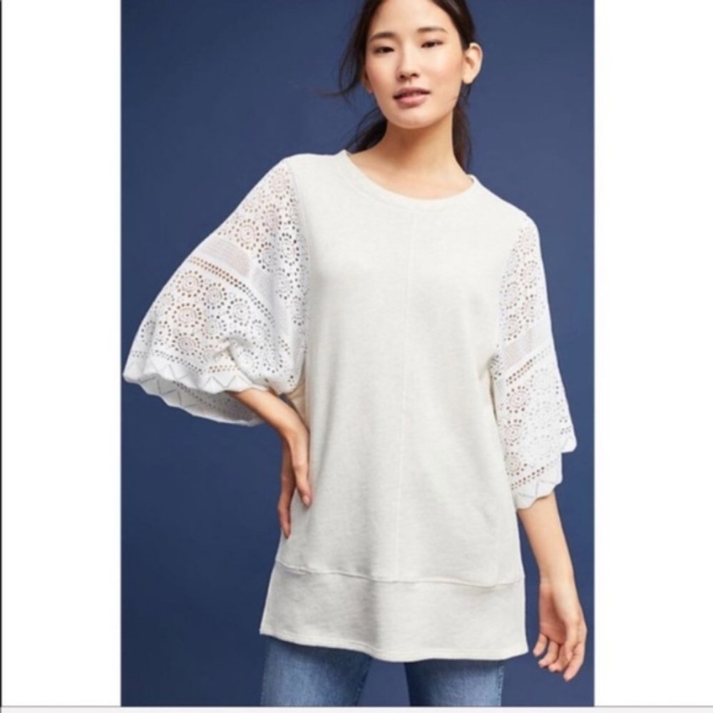 Anthro Akemi + Kin Crochet Sleeve Sweatshirt Tunic - Picture 6 of 10